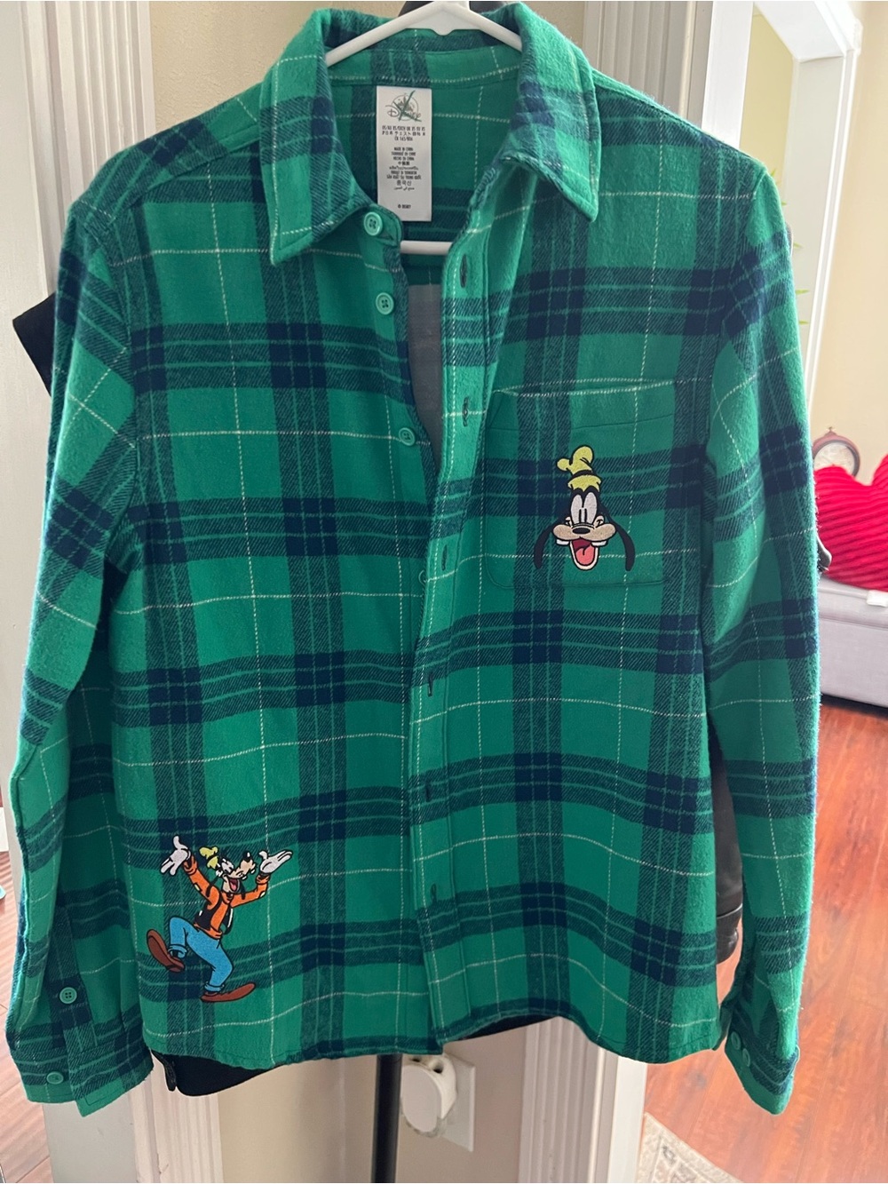 Disney Green & Navy Plaid Goofy Button-Down Shirt